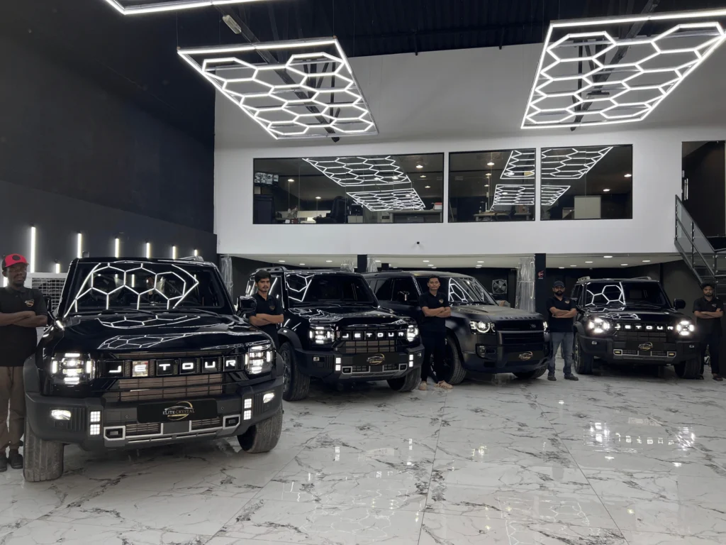 Jetours and Range Rover in Elite Crystal Car Care Detailing Showroom